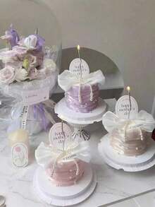 1/5pcs Pink Pearl Bow Cake Decorations, Romantic Cake Decor Set, Includes Bow Decor, Pearl Garland, And Floral Cake Decorations. Suitable For Birthday, Mother's Day, Anniversary, Wedding, Valentine's Day Party Supplies. - Multicolor - 查看 6