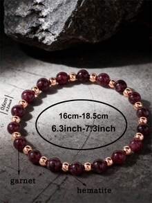 Beaded Bracelet, Gold Jewelry Gifts For Women, Garnet Beaded Bracelet, Spring/Summer Emo Healing Menopause Vintage Red Copper Bracelet, Burgundy Jewelry - Burgundy - View 6