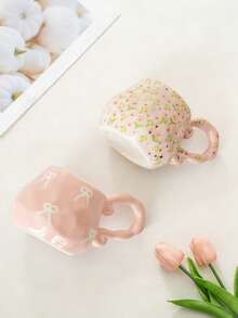 1个创意高品质手绘花卉图案陶瓷大容量咖啡杯 - 彩色 - 查看 4