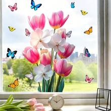 1/3pcs Colorful Floral Window Stickers, Vibrant Orchid, Tulip And Butterfly Decorations, Removable Anti-Collision Glass Stickers, Suitable For Living Room, Kitchen, Home Decor - Tulips and Orchids - View 7