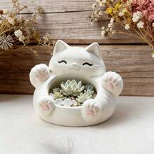 1 pieza Molde de silicona de resina con diseño de gato acostado, gato reclinado con diseño de recipiente de barriga hueca, molde flexible de fácil desmoldeo para macetas de suculentas, decoración del hogar, molde de vaciado de resina epoxi, cemento y yeso para manualidades - Molde de silicona para gatos - Ver 7