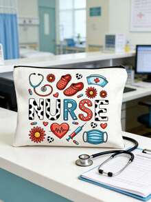 Nurse Print Makeup Bag, 7 Colors Cute Nursing Storage Pouch With Zipper, Portable Medical Themed Toiletry Organizer For Cosmetics, Brushes & Nursing Essentials, Ideal For Nurses, Nursing Students, Doctors & Medical Staff, Perfect For Nurse Week, Birthdays, Work, Travel & Appreciation Gifting, Versatile As Cosmetic Case, Pencil Bag & Healthcare Worker Gift Medicine Bag First Aid Bag Medicine Organizer Pill Case Pill Box Pill Organiser Pill Container For Home For Outdoor Cruise Essentials Travel Essential - Multicolor - View 8