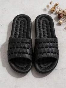 Non-Slip Slippers, Unisex Couples Style, Bathroom Shower Quick Drying Slip-On House Slippers - Black - View 3