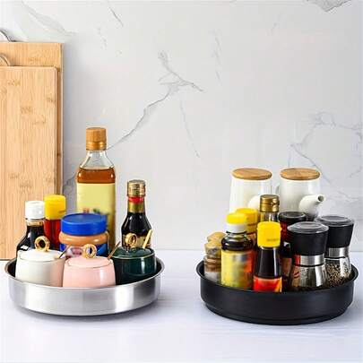 1pc Stainless Steel Kitchen Seasoning Multifunctional Rotating Storage Rack Seasoning Rack Storage Artifact Storage Box Storage Rack