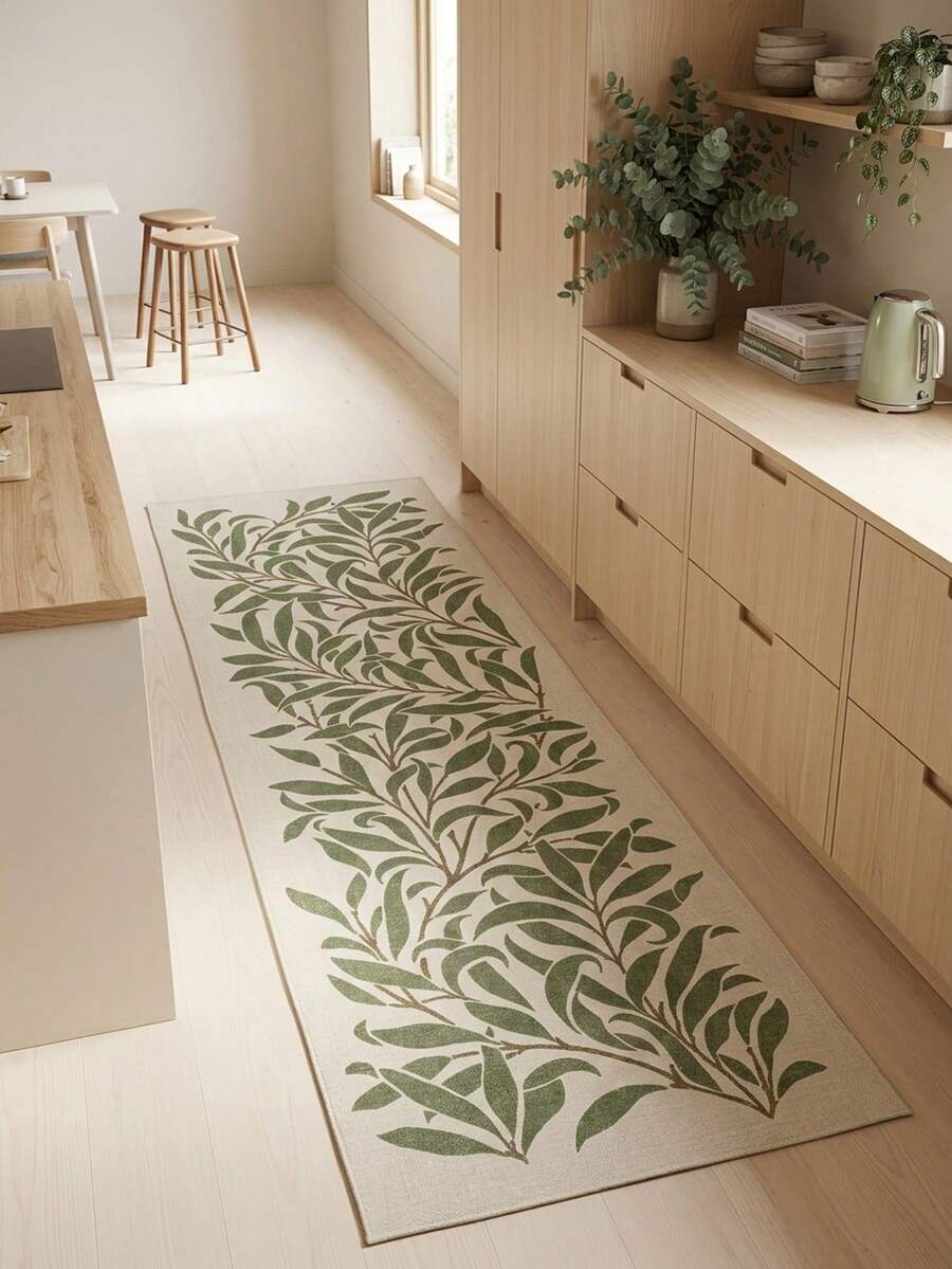 1 pieza Alfombra minimalista moderna, hermoso patrón de hojas con elementos vegetales, alfombra pasillo, adecuada para baño, cocina, entrada, pasillo, mesita de noche, sala de estar, dormitorio, suave y lavable, decoración del hogar - Multicolor - Ver 1