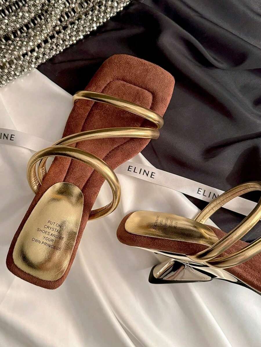 5cm New Colorblock Minimalist Wedge Thong Sandals, Women's Open Toe High Heels For Summer 2025 - Gold - View 1