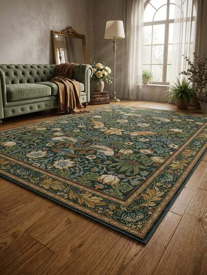 1pc Vintage Moroccan Floral & Bird Totem Area Rug, Soft Faux Wool Carpet For Bathroom, Kitchen, Entryway, Hallway, Bedside, Living Room, Bedroom, All Season Washable 100% Polyester Rug, Home Decor