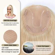 5"X5" Single Layer Mesh Top Hand-Woven Blonde Hair Topper, Suitable For Thinning Hair, 14" Length, With Gray Roots - SP27/613 - View 4