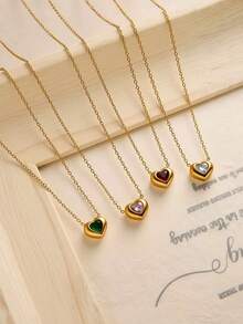 TONSI 1件18K镀金不锈钢甜美粉色心形项链，优雅甜美的女士项链，简约日常配饰，可作为伴娘、妈妈、女朋友的礼物。 - 多色愛心項鍊 - 查看 8