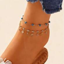 2件套时尚潮流闪亮百搭仿钻蝴蝶玻璃珠脚链套装，适合度假、派对、日常佩戴（宝石数量随机） - 彩色 - 查看 3