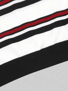 Knit Mix 女士优雅春夏休闲条纹翻领针织套头毛衣，适合日常、居家、通勤、办公穿着。 - 黑色 - 查看 10