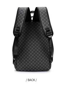 Women's Plaid Pattern Korean Style PU Waterproof Durable Large Capacity Casual Backpack With Laptop Compartment For School Travel - 黑色 - 查看 3