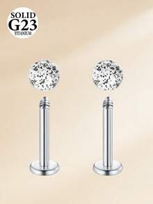 Conjunto de 2 piercings labiais em liga de titânio 16G com base plana, modelo G23, disponíveis nos tamanhos 6mm, 8mm, 10mm e 12mm. Ideal para piercings de cartilagem, tragus, nariz, hélix, concha, medusa, lábio e labret. Perfeito para mulheres e homens. - Prata - Ver 4