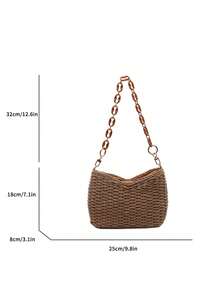 New Summer Niche Design Straw Underarm Beach Bag, Chain Minimalist Fashion Handwoven Shoulder Bag - Khaki - View 3