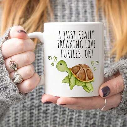 1 pieza Taza divertida para amantes de las tortugas - "Simplemente amo mucho a las tortugas" Taza de café con diseño de tortuga linda y corazones, regalo original para entusiastas de las tortugas