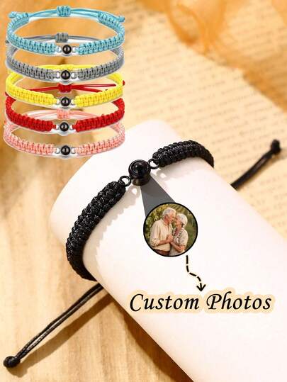 1pc Customized Photo Projection Bracelet, Round Projection Photo Bangle, Stainless Steel Colorful Braided Couples Bracelet,Adjustable Projection Couple Bracelet,Couples, Family, Photo Memory, Colorful Braided Projection Bracelet,Black,Silver,Gold,Stylish,Colorful,Vintage,Simple,Unisex,Casual,Cuties,Custom,Personalized,Unique,Ideal Gifts For Him,Ideal Gifts For Her,Her,Boyfriend,Girlfriend,Dad,Mom,Family,Friends,For Anniversaries,For Birthdays,For Graduation,For Prom,For Party,Customized Fashion Bracelets