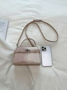 2026 New Arrival Niche Crocodile Embossed Patchwork Handbag, Chic Mini Square Bag, Fashion Versatile Shoulder Bag For Women, Suitable For Commuting & Dating - Pink - View 9