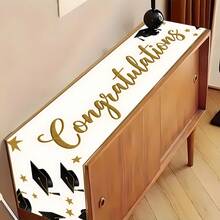1pc Multi-Color Graduation Table Runner, Congrats Grad Table Flag With Grad Cap & Stars, Graduation Party Table Decor, Tablecloth Suitable For Graduation Ceremony, Banquet, Dining Table, Entryway Table, Celebration Events - Multicolor - View 7