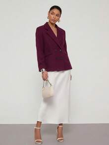 Women's Double-Breasted Lapel Casual Blazer, Spring/Summer - Burgundy - View 5