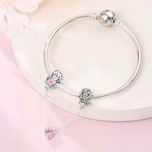 镀银粉色系列 - 花朵包情侣吊坠，适用于3毫米原装手链项链DIY串珠，女士日常礼物、生日派对节日礼物 - 彩色 - 查看 2