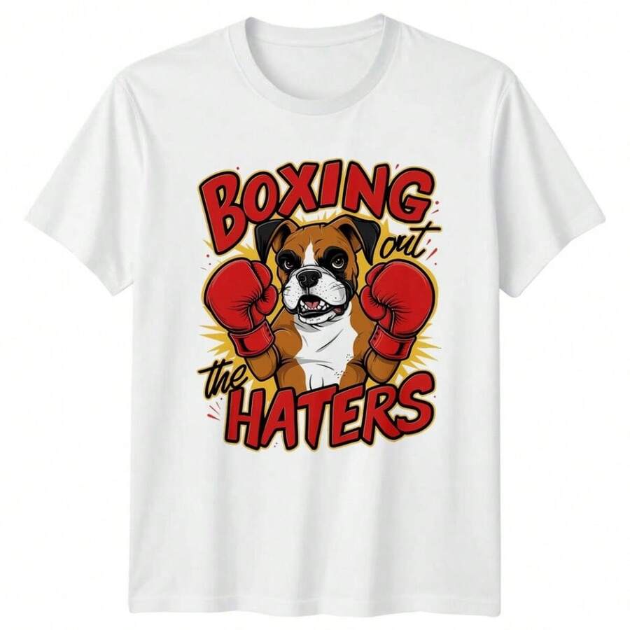 Boxer Dog Boxing Out The Haters Funny Animal Quote T-Shirt - 白色 - 查看 1