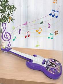 SANRIO 1pc Realistic Dynamic Music Guitar Toy Instrument, 4-String Electric Guitar Toy With Light & Sound Effects, Suitable For Children's Early Education, Plastic Material, Simulated Rock Music Instrument Toy - Multicolor - View 5