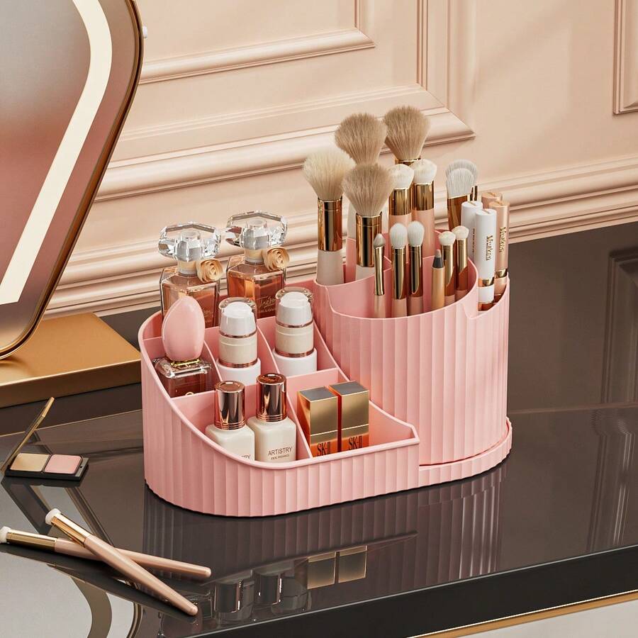 1pc Luxury Makeup Organizer Box, Vanity Countertop Skincare & Cosmetics Storage, Dust-Proof Makeup Tools Desktop Organizer