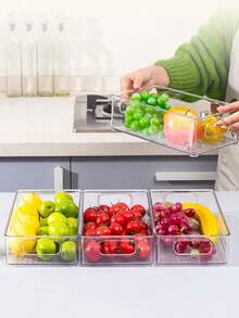 1pc/2sets Transparent Durable Storage Boxes, Stackable Large Capacity Storage Bins, Suitable For Refrigerator, Freezer, Cabinet, Pantry, Kitchen Storage Boxes And Cabinets, Kitchen Accessories, Refrigerator Organizer Boxes, Snack Boxes, Spice Jars, Valentine's Day & Back To School Gifts - Clear - View 4