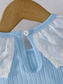 2pcs Girls Casual Sleeveless Embroidered Collar Ribbed Tank Top And Elastic Waist Short Loose White Skirt Set - Blue - View 5