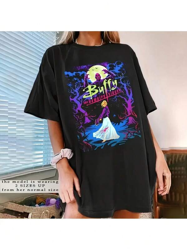 Camiseta Unisex Negra Básica Vintage de Buffy, la cazadora de vampiros, NH252
