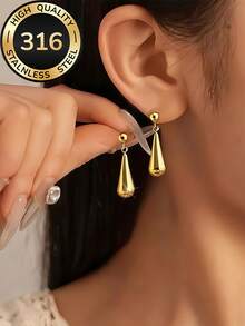 Bộ trang sức hình giọt nước tối giản tinh tế | Thép 316 mạ vàng 18K | Trang sức độc đáo dành cho nữ, không gây dị ứng, thích hợp cho mùa hè | Bộ trang sức hình giọt nước vàng, quà tặng lễ Phục Sinh - Bộ giọt nước - Xem 6