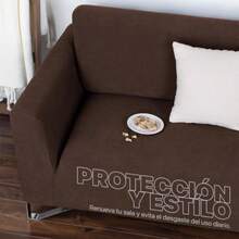REAL TEXTIL Juego de 3 Fundas Cubre Sala - Tejido Jacquard Elástico Fácil Lavado. Ideal para Proteger Tus Muebles - Protector de sillón - Sofa Cover Café - c y f - Ver 6