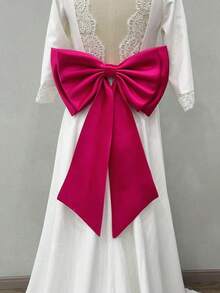 1pc White Satin Double-Layered Bowknot With 55cm Long Black Ribbon Waist Decoration Valentine's Day - Màu Hồng Tươi - Xem 13