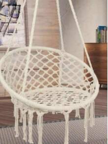 Boho Macrame Hanging Hammock Chair with Fringe – Black White Grey Rope Swing Seat, Heavy Duty Capacity, Indoor Outdoor Hanging Chair for Garden, Patio, Balcony, Bedroom - 彩色 - 查看 11