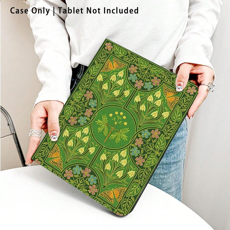 1个绿色花卉蝴蝶图案翻盖平板电脑保护套，带笔槽，兼容三星A9/A9+/S9/S9FE/A11/A11+/S11/S10 FE/S10 FE+/S10 Lite、苹果Air 5/6、荣耀、Matepad等热门机型，具备自动休眠/唤醒功能，适合返校季、情人节等场合。 - 彩色 - 查看 1