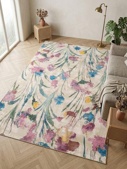 1件装地毯/地垫/区域地毯/浴室垫/门垫/走廊地毯/走廊地毯，北欧ins风花卉图案，柔软仿羊毛材质，适用于浴室、厨房、玄关、走廊、床边、客厅、卧室等场所，四季皆宜，可机洗，100%涤纶材质，家居装饰