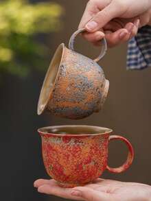 1pc 260ml Ceramic Cup, Breakfast Milk Cup, Oatmeal Cup, Flower Tea Cup, Latte Art Coffee Cup, Espresso Cup, Office Water Cup, Hanging Ear Coffee Cup, Ceramic Cup, Creative Crackle Glaze Ceramic Mug, Beverage Cup, Coffee Cup - Multicolor - View 10