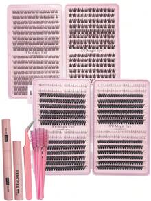 双盒装睫毛嫁接套装，768~992片，DIY睫毛嫁接，D卷度（50D+60D尖头睫毛+下睫毛）8-16mm - 套装包含下睫毛、假睫毛、胶水、卸妆液、镊子和刷子，浓密假睫毛，适用于专业、日常、婚礼、派对、化妆等场合。 - 黑色 - 查看 21