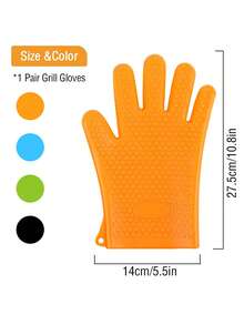 2 Pcs Silicone Grill Gloves Heat Resistant Non Slip BBQ Oven Mitts For Kitchen Baking Waterproof Hand Protection - A Pair - View 2