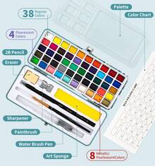 Watercolor Workbook, Water Coloring Book, 12 Different Patterns Of Original DIY Designs, 50 Colors Watercolor Paint Set With Palette And Brush, Beginner-Friendly Watercolor Workbooks (Bouquets) - 套裝 - 查看 3