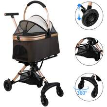 Passeggino pieghevole 3 in 1 per animali domestici – Passeggino da viaggio per cani e gatti – Traspirante e confortevole – Pieghevole – Spazioso – Nero – 20 kg - Caffè Marrone - Visualizzare 7