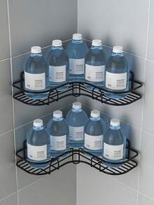 1pc/3pcs Set, Black Metal Mesh Design No-Drill Wall-Mounted Bathroom Storage Rack, Easy Access And Organization, Suitable For Shampoo And Conditioner - Multicolor - View 5