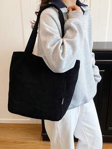 新款韩版优雅大容量多功能休闲复古女式单肩包，通勤手提包 - 黑色 - 查看 3