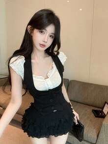 女士时尚百搭韩式纽扣背心 - 黑色 - 查看 9