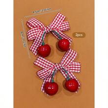 2pcs Cute Cherry Bow Hair Clips, Korean Fashion Hair Accessories Suitable For Everyday Use, Affordable, Hair Slide, Hair Barrettes, Head Accessories - 紅色 - 查看 5