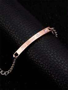 1件金属链手链，带刻字吊坠，情侣珠宝礼物，最佳情侣礼物 - 彩色 - 查看 4