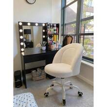 White Vanity Chair With Wheels, Cute Desk Chair With Back, Armless Office Chair Height Adjustable, Soft Lumbar Support For Small Space, Bedroom - 白色 - 查看 7