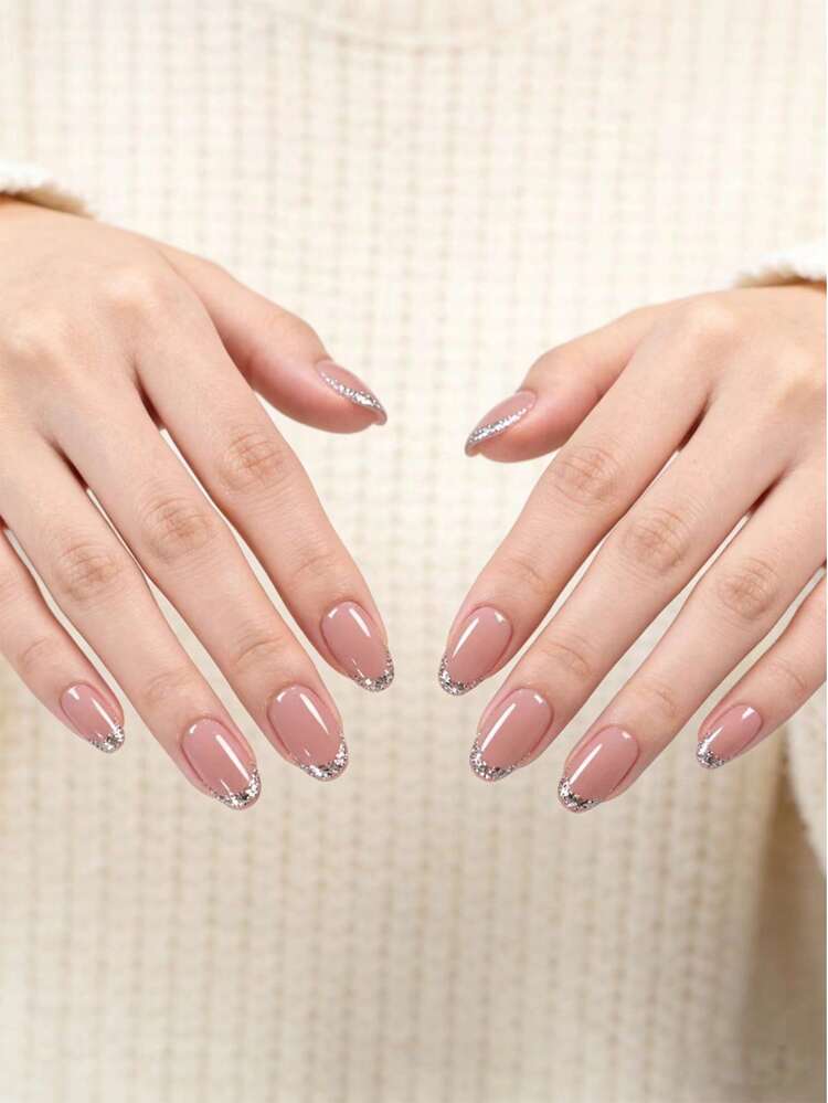Short Almond Shaped Loose Pink Edge Light Purple Nail Art, Enhancing Your Elegant, 10 Pieces, Short Almond Shaped Pure Handmade Nail Pressing Set, Elegant And Sexy Style, Sweet Girl Nail Art, Almond Shaped, Whitening Nail Pressing, Pure Handmade Reusable Acrylic Nail Pressing Fake Nail, 1 Mini Nail File And 1 Self-Adhesive Label - Multicolor - View 12