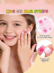 EBANKU 半固化凝胶美甲贴，儿童凝胶美甲贴，彩虹草莓闪粉，即撕即贴儿童美甲贴纸和贴花 - 彩色 - 查看 4
