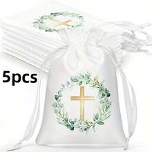 10个装缎面抽绳礼品袋，宗教礼品袋，十字架形状糖果首饰袋，适用于婴儿洗礼、迎婴派对、生日礼物、节日派对、夏季婚礼、海滩、返校季、文具、房间装饰等多种场合。 - 彩色 - 查看 12
